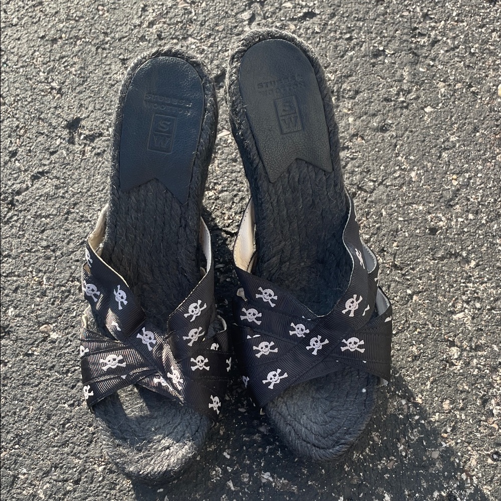 Stubbs & Wootton Black Skull-Print Crossband Slide Sandals - Women